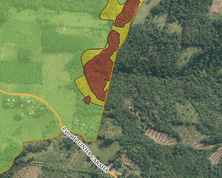 Camadas do plano diretor sobre a região do Carahá